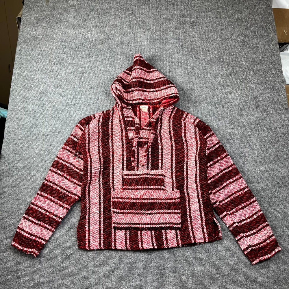 Textiles Mexican Surfer Baja Hoodie Womens M Red Cotton Stripe Tight Knit Warm‎